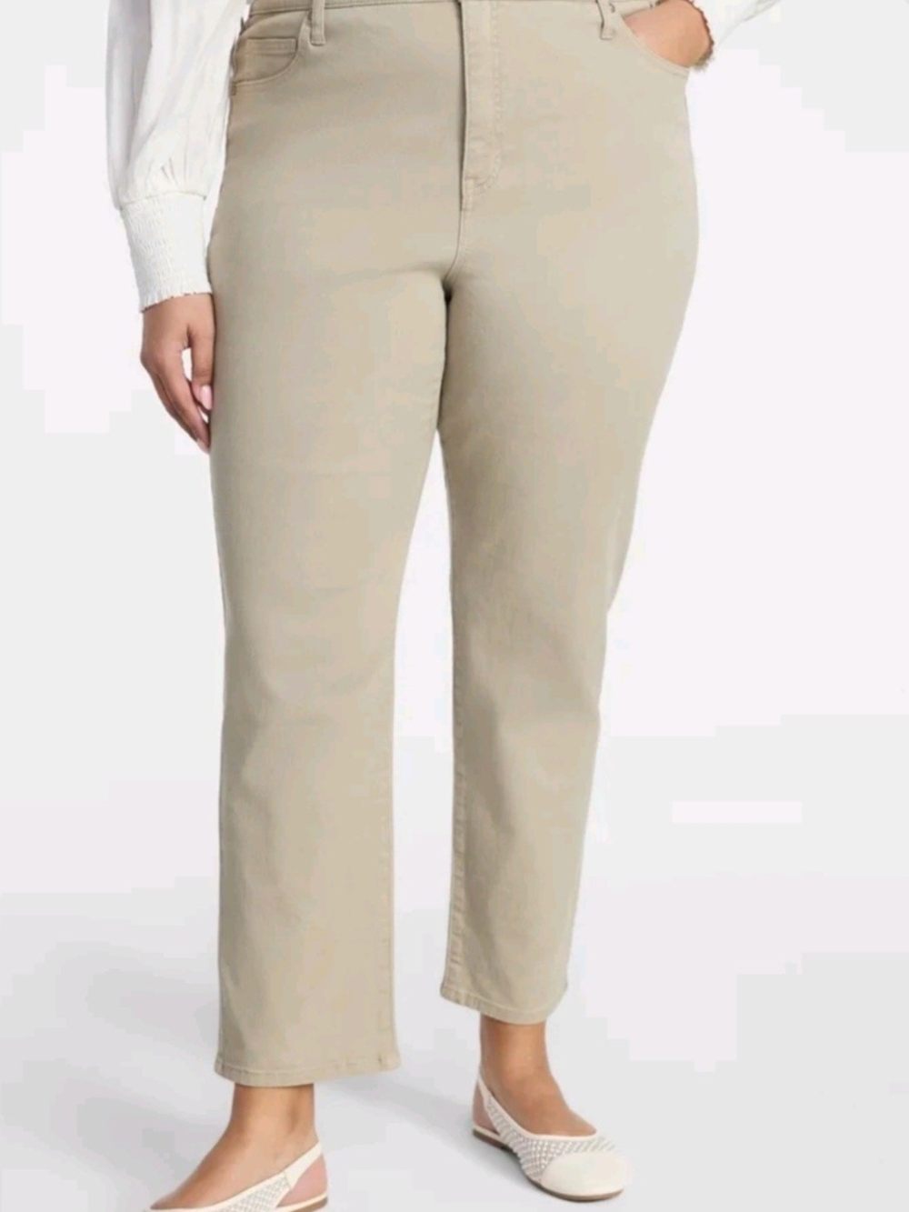 Terra & Sky Women's Plus High Rise Straight Leg Jeans Denim Khaki Stretch